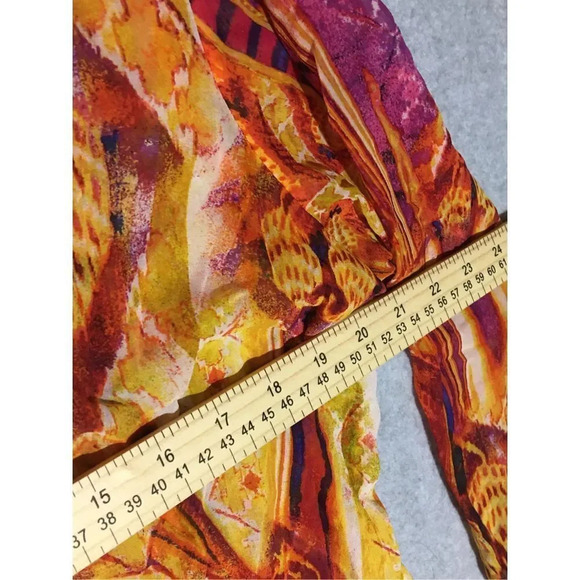 Womens Chico’s Blouse Size Large Fire Print Silk Sequined Abstract Artistic - Picture 2 of 3